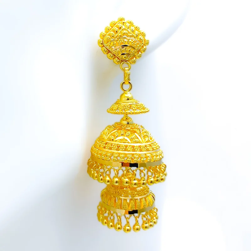 Glam Triple Chandelier 22k Gold Jhumki Earrings