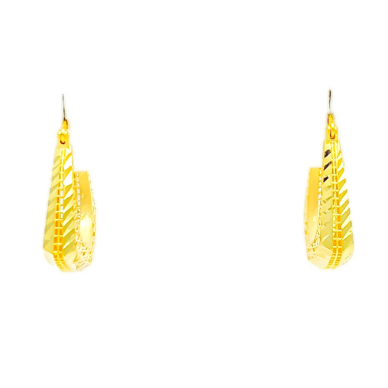 Opulent Gleaming Striped 22k Gold Hoop Earrings