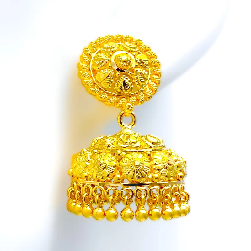 Refined Embossed 22k Gold Jhumki Earrings