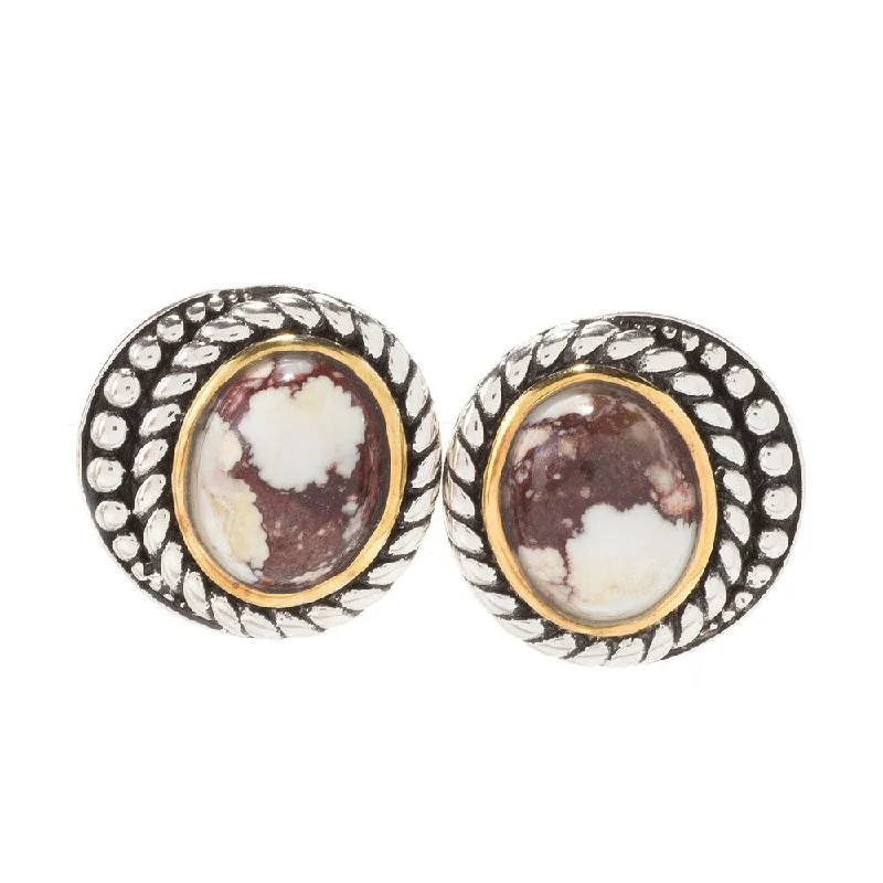 Sterling Silver 10 x 8mm Oval Wild Horse jasper Stud Earrings