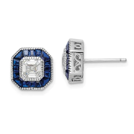 Sterling Silver Synthetic Blue Spinel and CZ Earrings