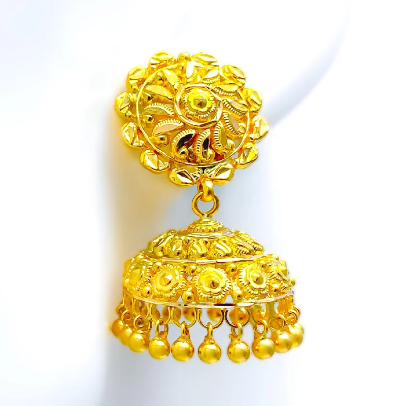 Versatile Dangling Flower 22k Gold Jhumki Earrings