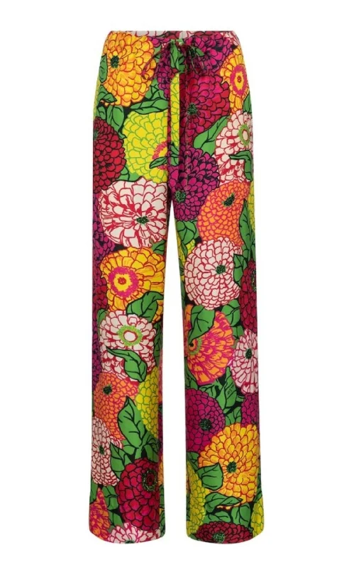 x Ken Scott Floral Silk Straight Pants