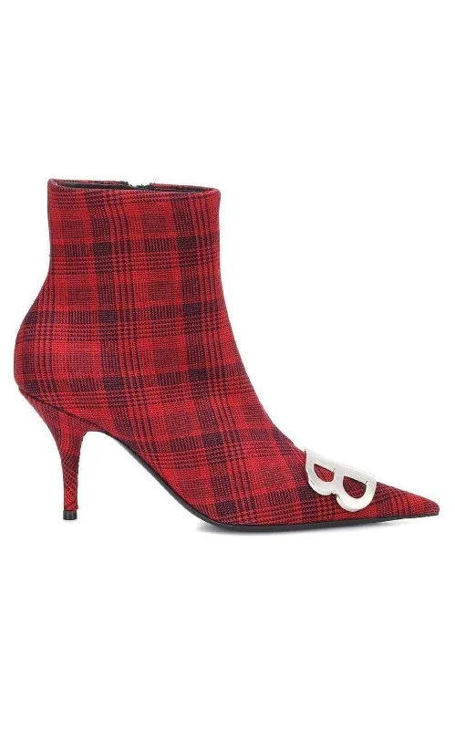 Logo Plaid Canvas Ankle Boots