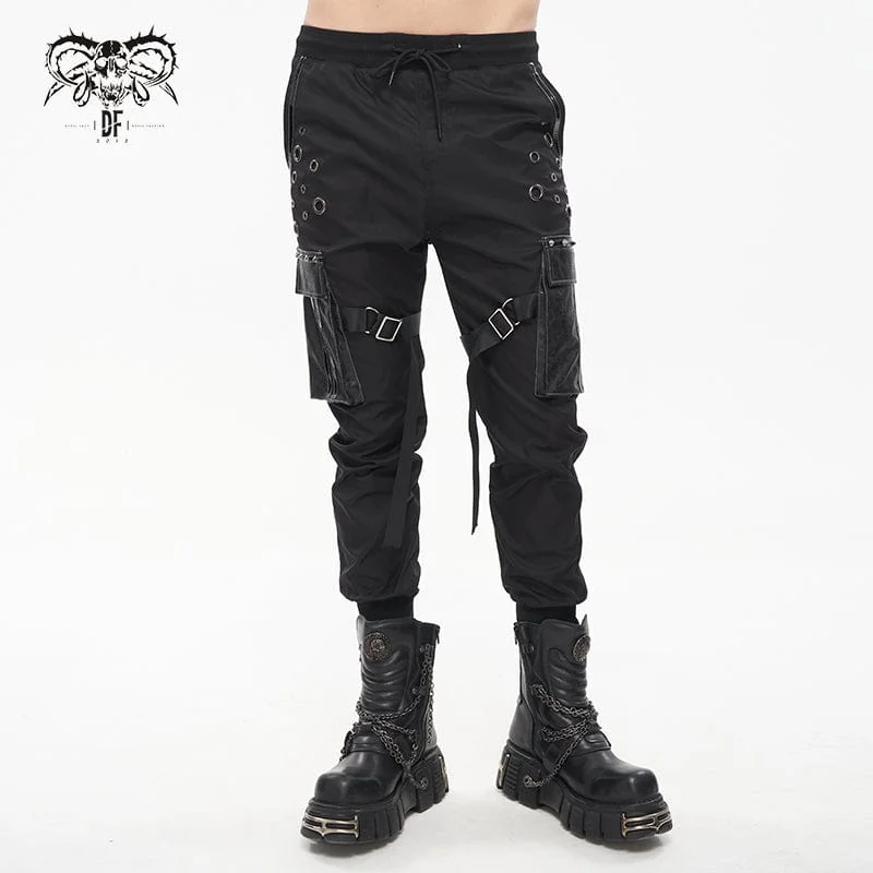 Men's Punk Big-pocket Strap Belt Jogger Pants