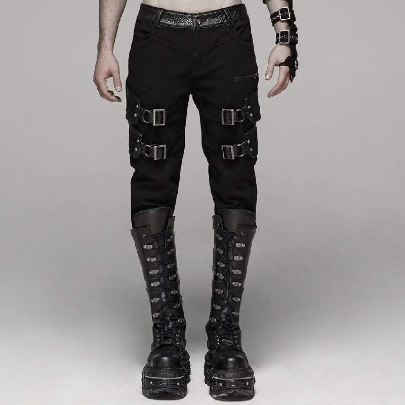 Men's Punk Buckles Straight-leg Pants