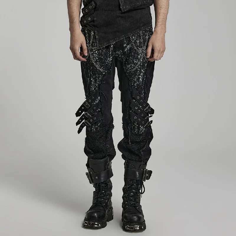 Men's Punk Mesh Splice Strap Pants