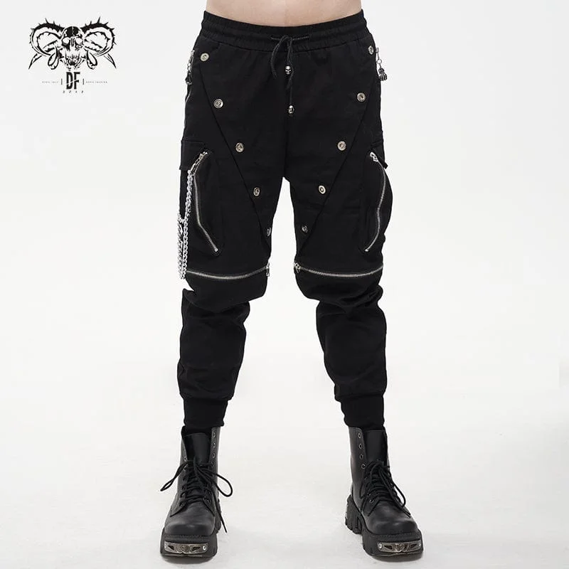 Men's Punk Metal Chain Cargo Pants with Detachable Legs