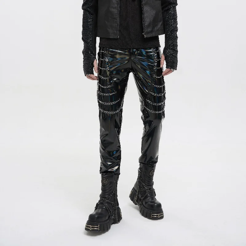 Men's Punk Patent Leather Chain Pants