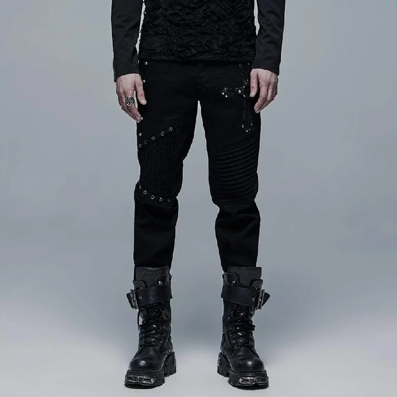 Men's Punk Ripped Cross Black Pants