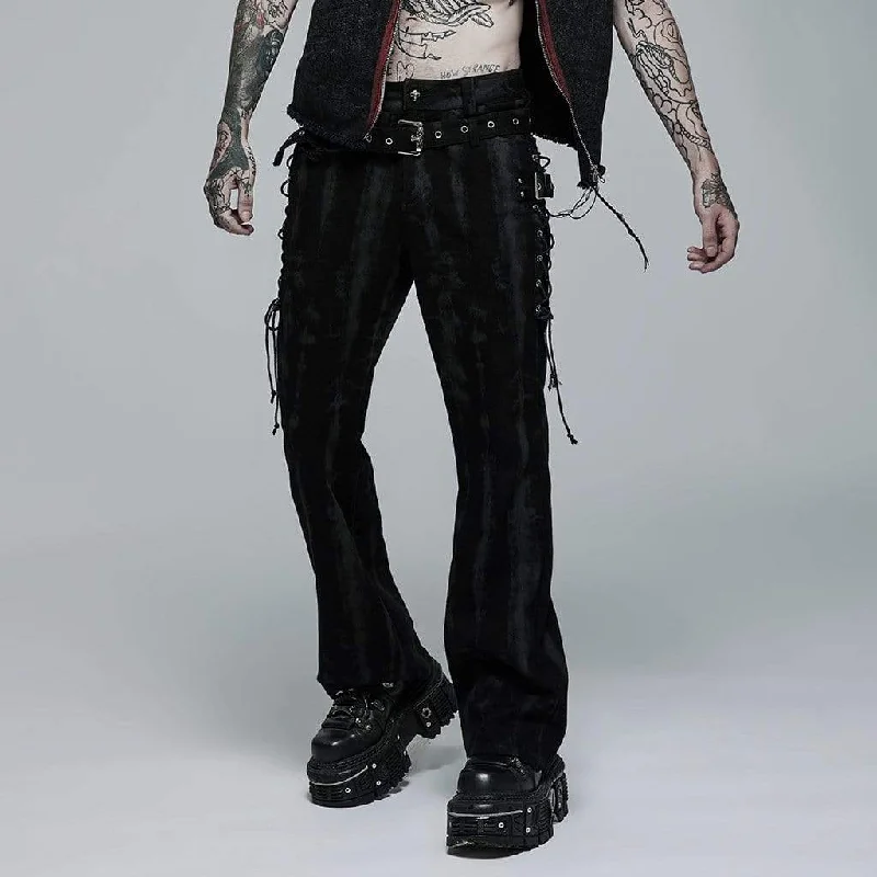 Men's Punk Strappy Buckles Flared Pants