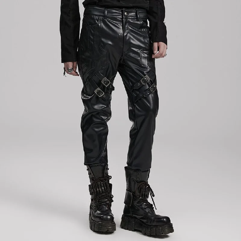 Men's Punk Strappy Faux Leather Pants