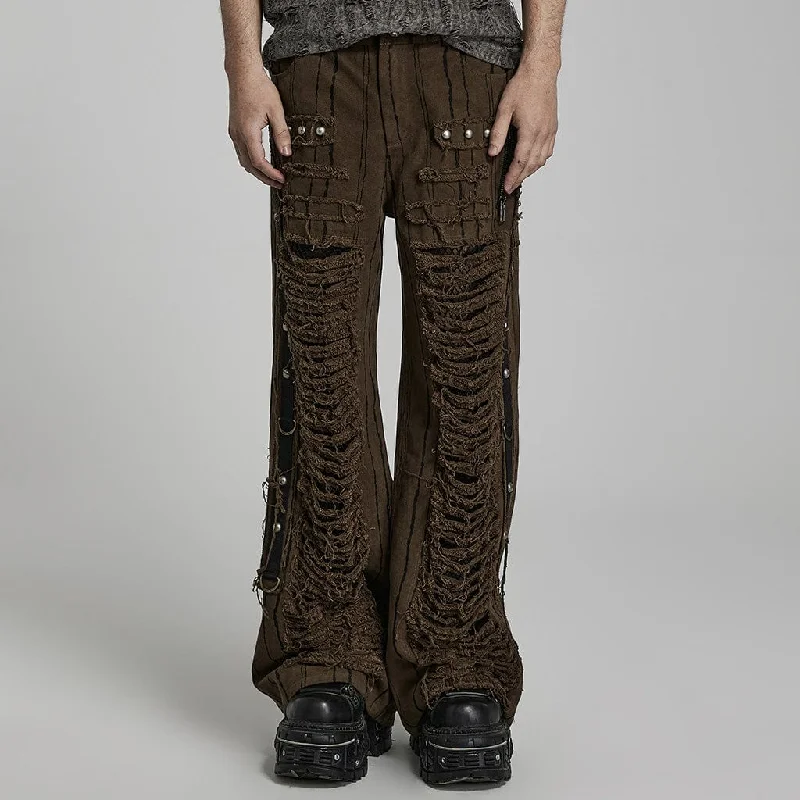 Men's Punk Stripes Ripped Straight Pants