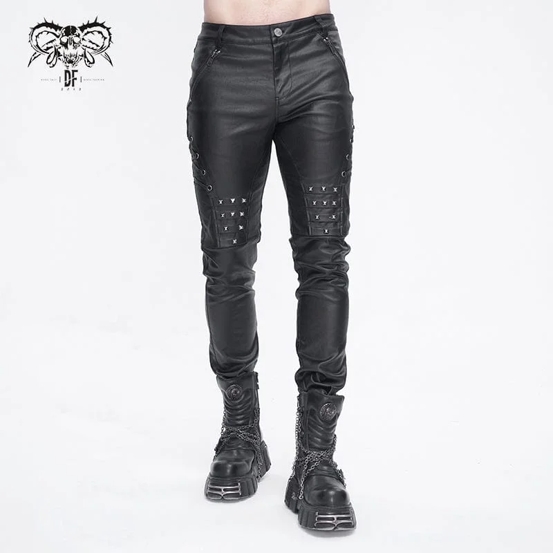 Men's Punk Studded Lace-up Pants