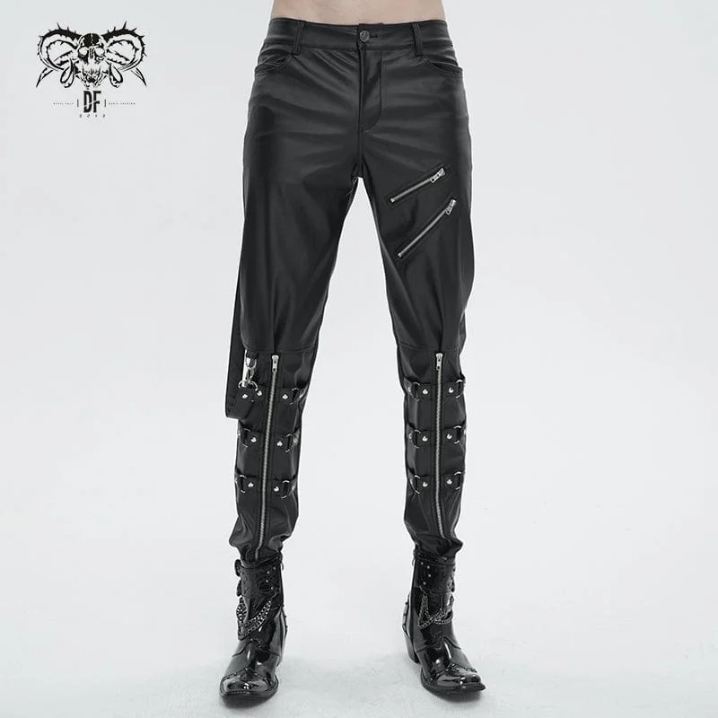 Men's Punk Zipper Faux Leather Pants