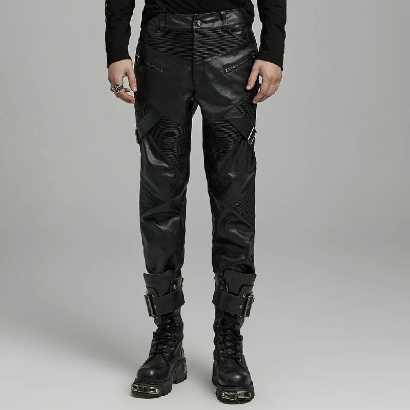 Men's Punk Zipper Pleated Faux Leather Pants