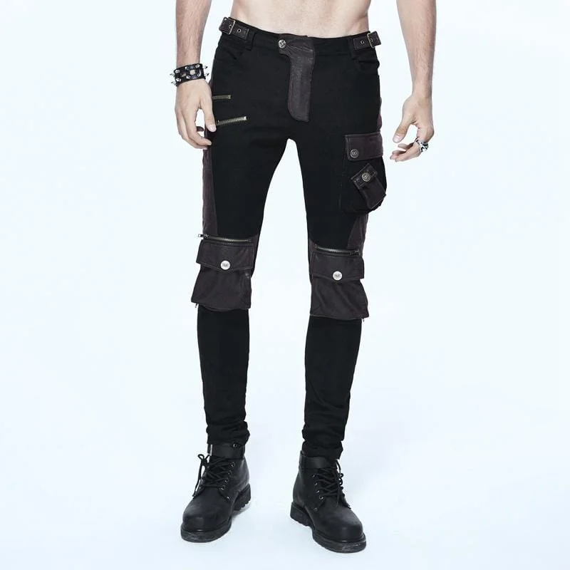 Men's Skinny Goth Pants With Knee Pockets