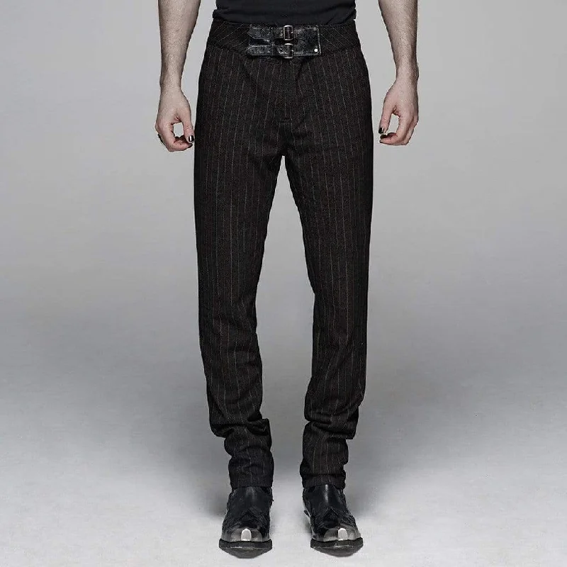 Men's Steampunk Buckles Pinstripes Straight-leg Pants