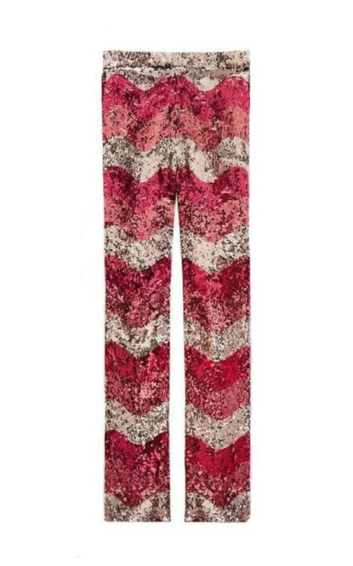 Sequin Snake Straight Leg Pants in Red