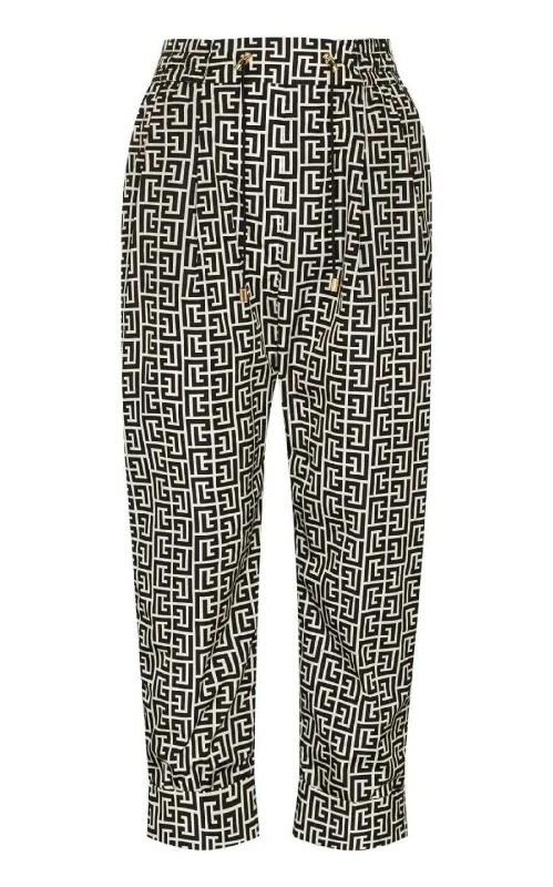 Monogram Print Cropped Track Pants