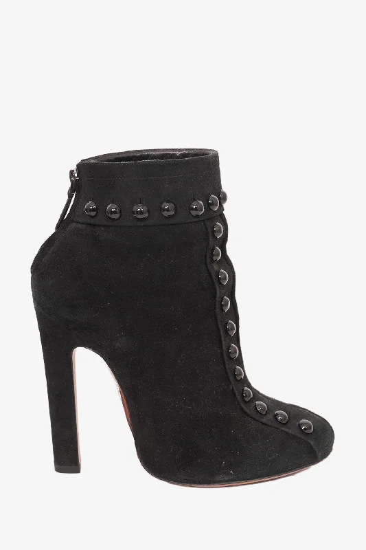 Alaïa Black Suede Ankle Boot with Heel Size 40.5