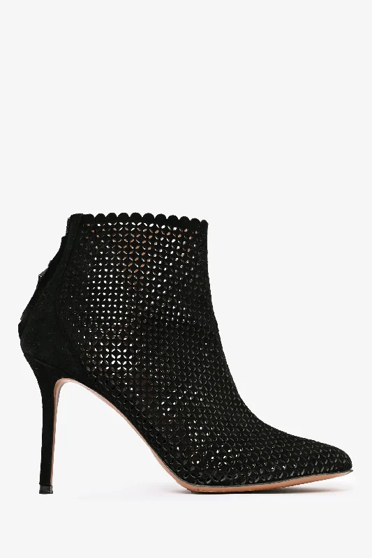 Alaïa Black Suede Lasercut Ankle Booties Size 39