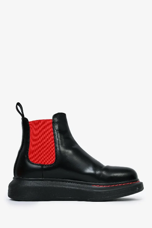 Alexander McQueen Black/Red Chelsea Boots Size 37