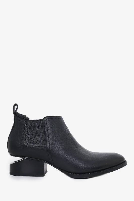 Alexander Wang Black Leather 'Kori' Ankle Boots with Silver Cutout Size 37