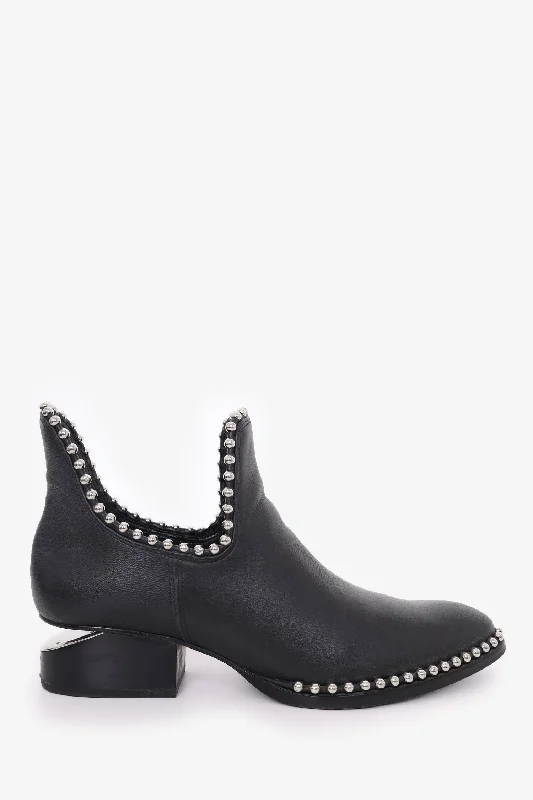 Alexander Wang Black Leather Studded Heeled Boots Size 40