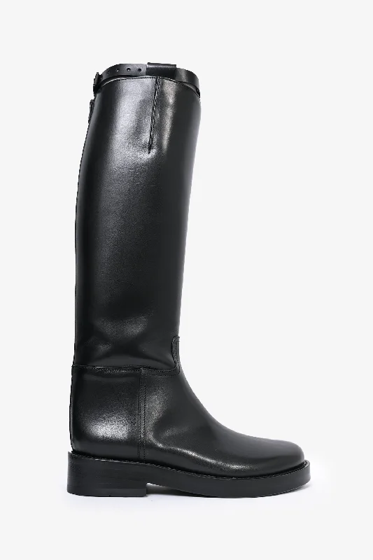 Ann Demeulemeester Black Leather Riding Boots with Buckle Size 38.5