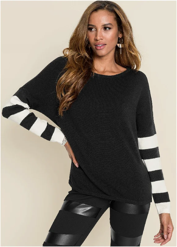 Stripe Sleeve Sweater - Black & White