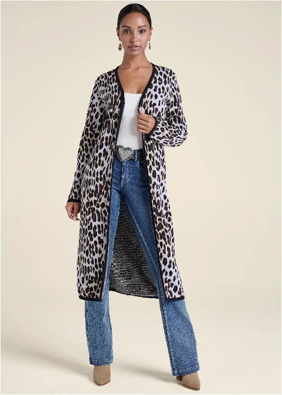 Snow Leopard Print Duster - White Multi