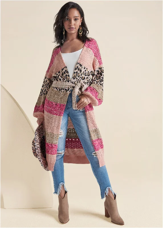 Mixed Print Belted Duster - Pink Multi