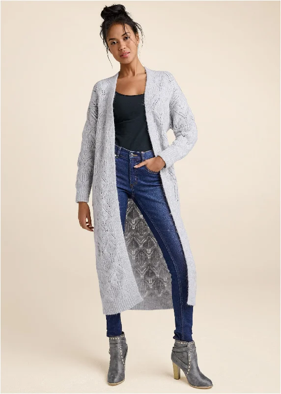 Cozy Open Knit Duster - Heather Grey