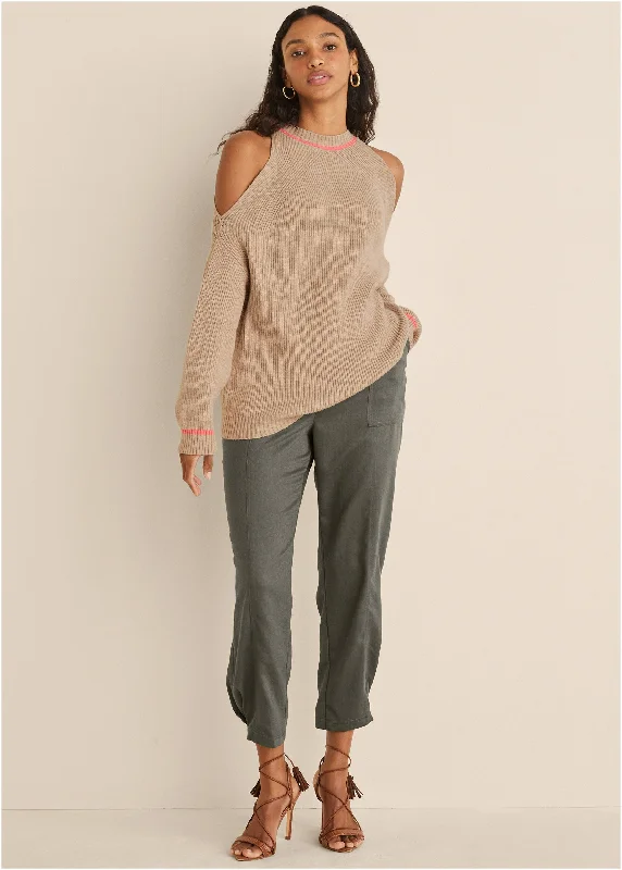 Cold Shoulder Sweater - Camel