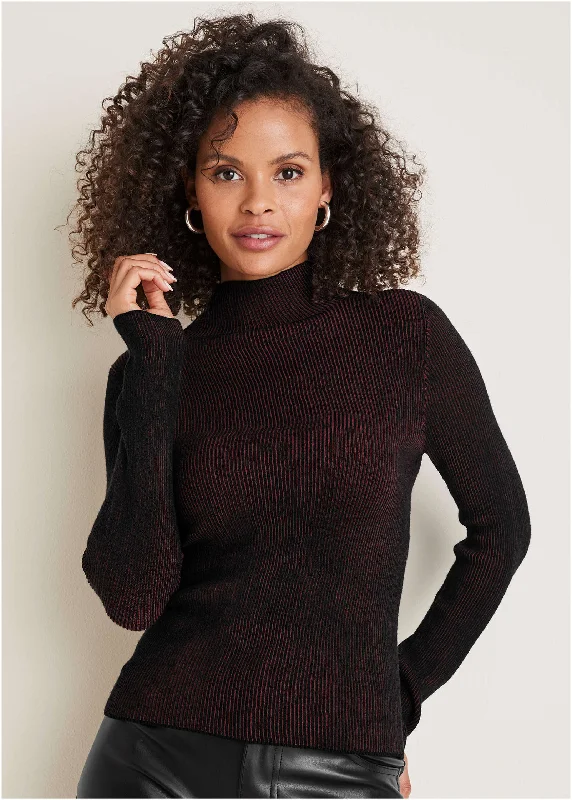 Plaited Long Sleeve Sweater - Wine