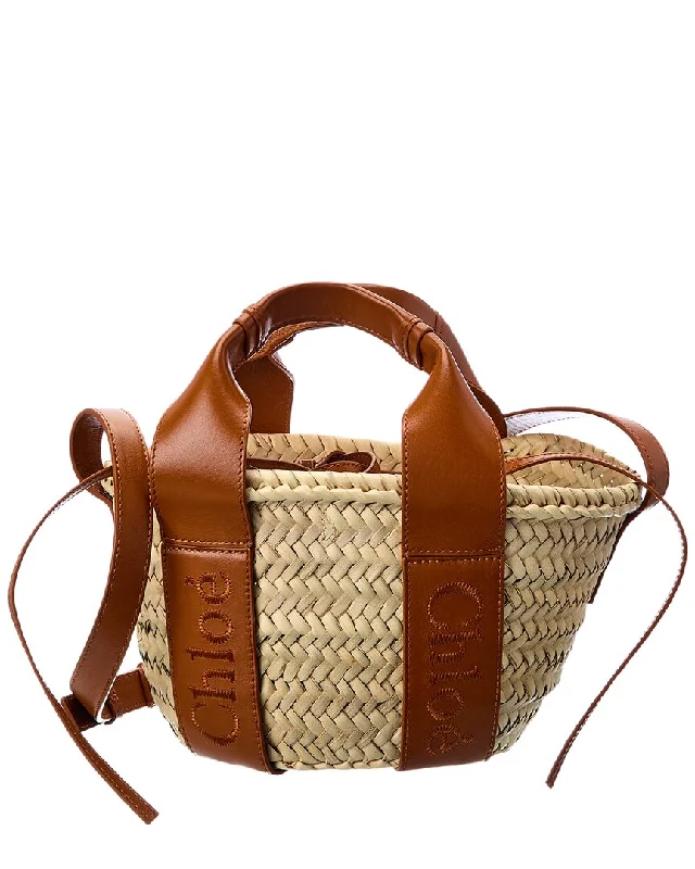 Chloé Sense Small Raffia & Leather Basket Tote