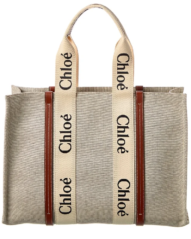 Chloe Woody Large Canvas & Leather Tote