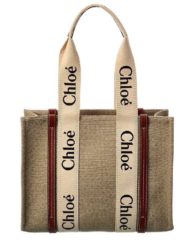 Chloé Woody Medium Canvas & Leather Tote