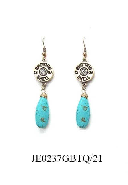 JE0237 Shotgun Shell Turquoise Dangle Earrings