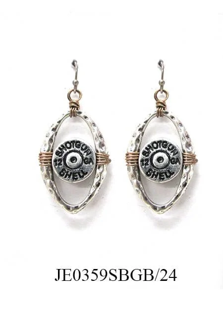 JE0359 Shotgun Shell Oval Dangle Earrings