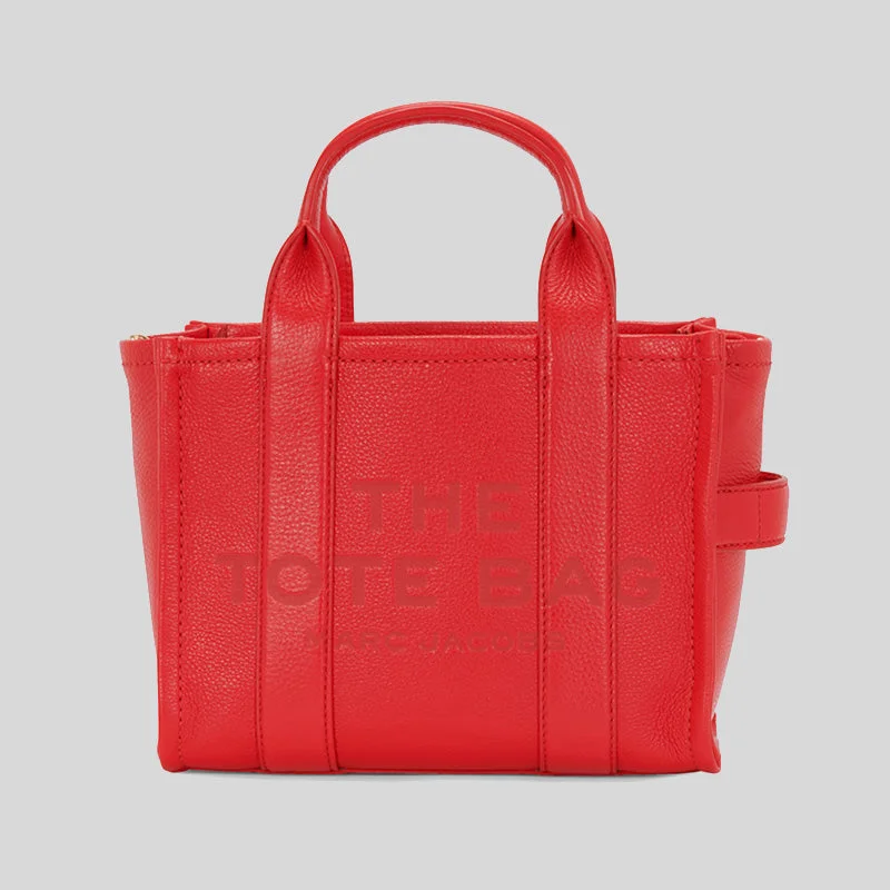 Marc Jacobs Leather The Tote Small Traveler Tote Bag True Red H009L01SP21