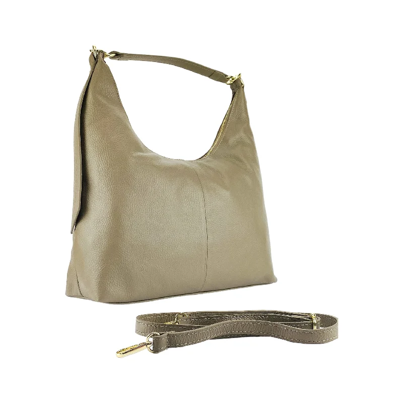 Renato Borzatta Leather Shoulder Hobo Bag Taupe Beige