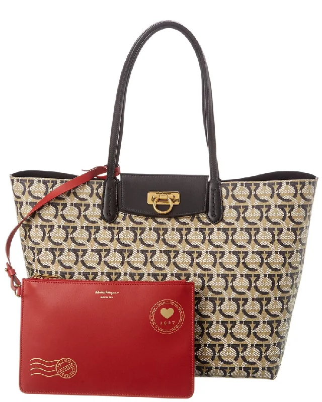 Salvatore Ferragamo Gancini Coated Canvas & Leather Tote