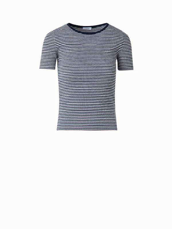 Short Sleeve Sweater in Striped Virgin Wool