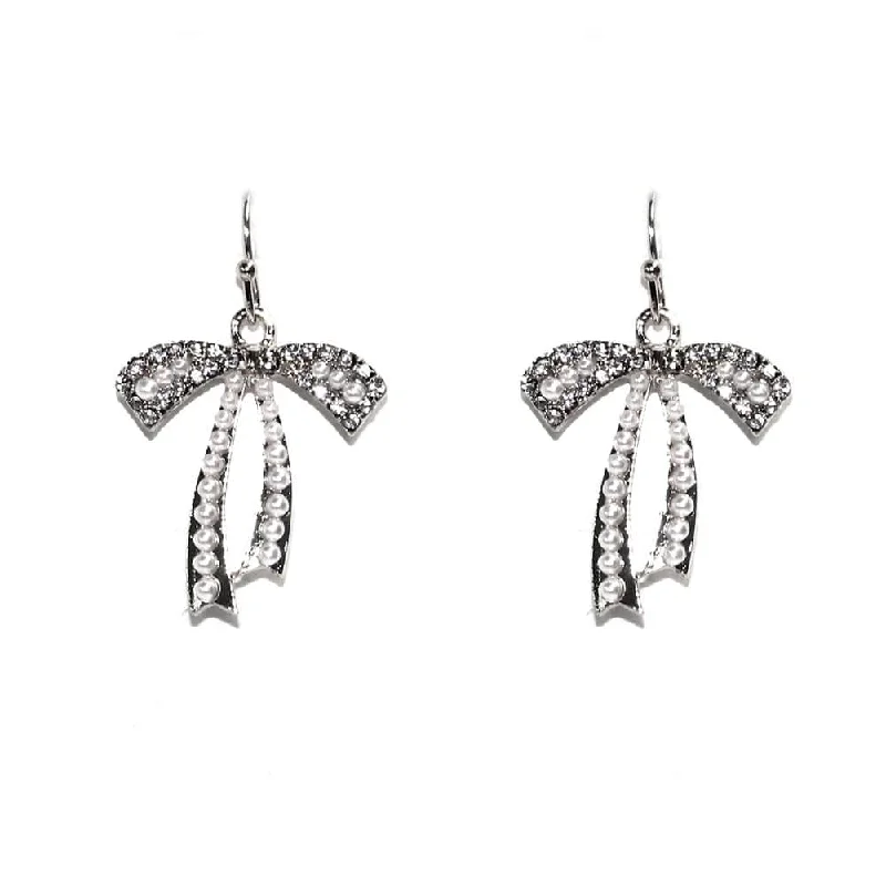 TE10622 CZ Pearl Ribbon Dangle Earrings