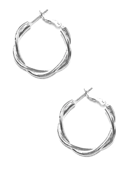 TE9359 Silver Twist Hoop Earrings