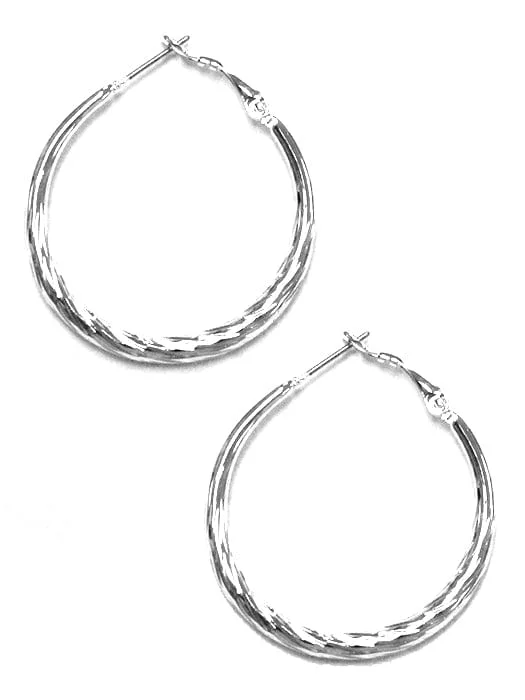 TE9372 Celine Silver Textured Hoop Earrings