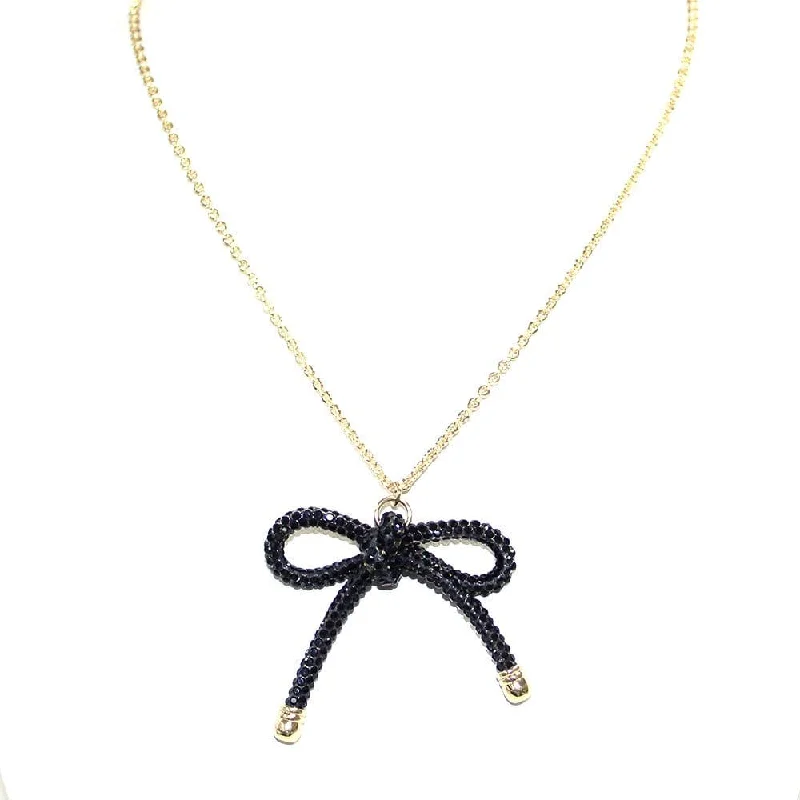 TN9223 Black Ribbon Charm Necklace