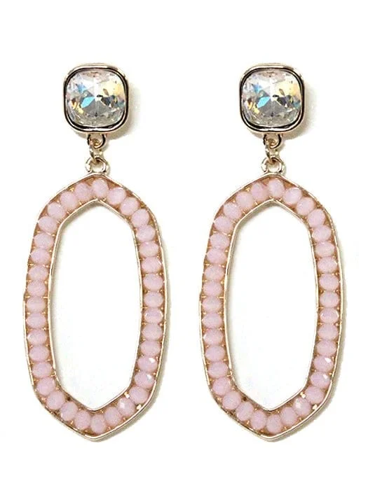 VE2763 Iridescent Post Gemstone Oval Dangle Earrings